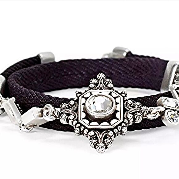 WHITE HOUSE BLACK MARKET ANTIQUED DIAMOND-SHAPE DENIM WRAP BRACELET NWT - Picture 1 of 8